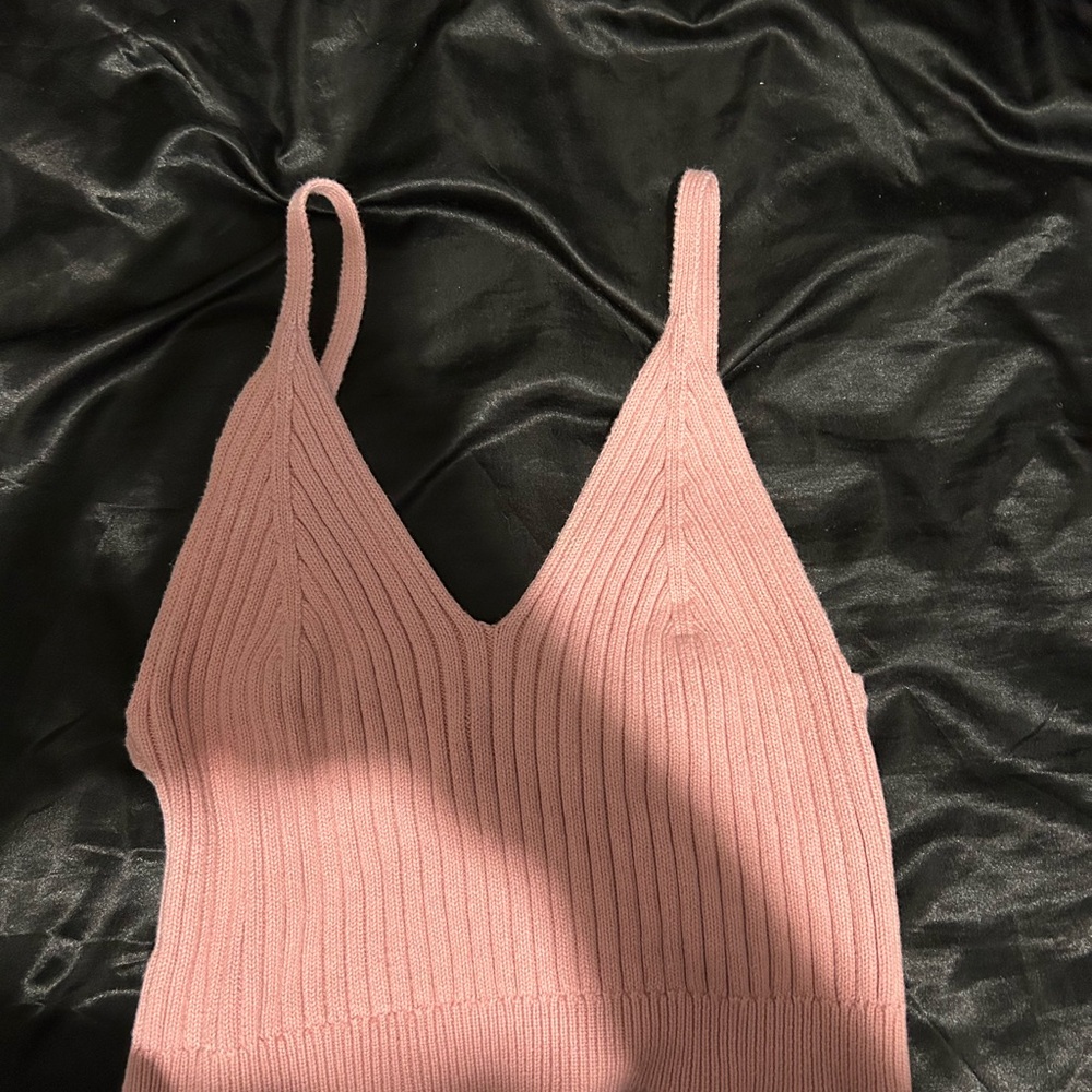 Pink Ribbed Knit Tank Top